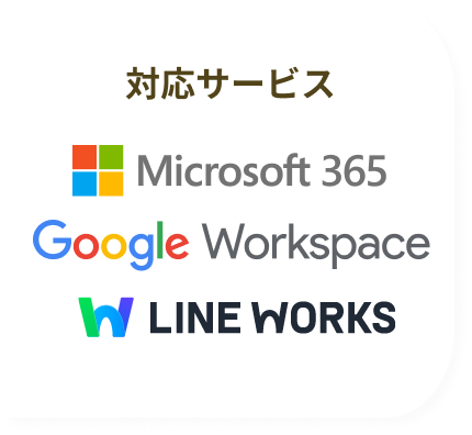 対応サービス Microsoft 365、Google Workspace、LINE WORKS